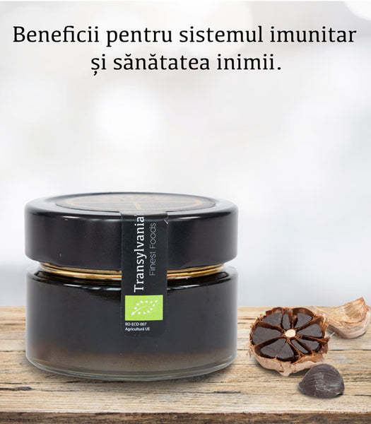 Miere cu usturoi negru BIO, 130g, Transylvania's Finest Foods