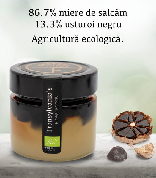 Miere cu usturoi negru BIO, 225g, Transylvania's Finest Foods