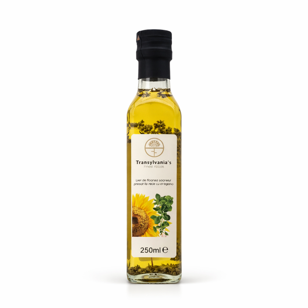Ulei de floarea soarelui presat la rece cu oregano obținut prin presare la rece , 250ml, Transylvania's Finest Foods